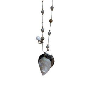 Chico's‎ Necklace Leaf Glass Beads Silver Tone Transparent beads Faux Pears 19"